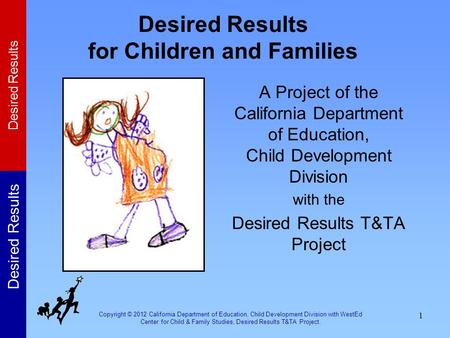 Copyright © 2012 California Department of Education, Child Development Division with WestEd Center for Child & Family Studies, Desired Results T&TA Project.