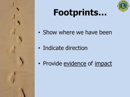 Footprints… Show where we have been Indicate direction