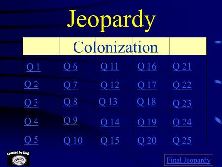 Jeopardy Colonization Q 1 Q 6 Q 11 Q 16 Q 21 Q 2 Q 7 Q 12 Q 17 Q 22