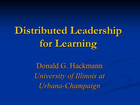 Distributed Leadership for Learning