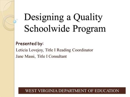 Designing a Quality Schoolwide Program