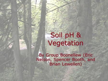 Soil pH & Vegetation By Group Boonellew (Eric Nelson, Spencer Booth, and Brian Lewellen)