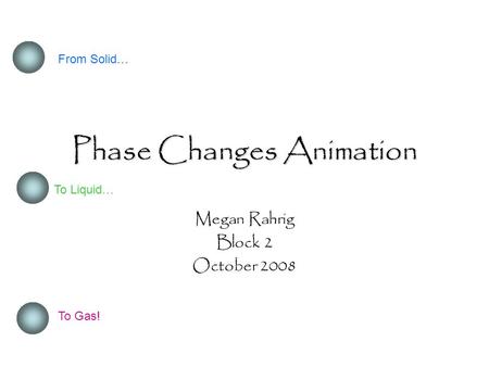 Phase Changes Animation Megan Rahrig Block 2 October 2008 From Solid… To Liquid… To Gas!