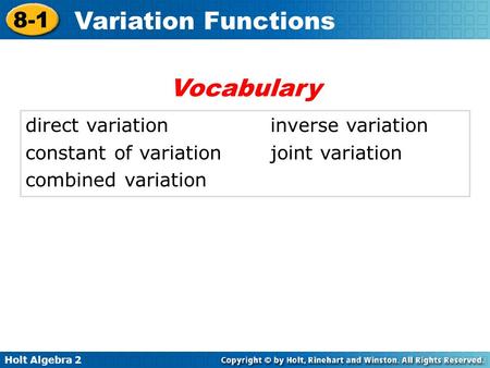 Vocabulary direct variation inverse variation
