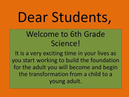Welcome to 6th Grade Science!