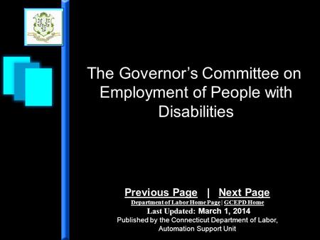 The Governors Committee on Employment of People with Disabilities Previous PagePrevious Page | Next PageNext Page Department of Labor Home PageDepartment.