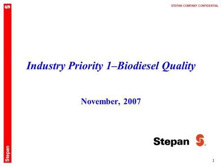 Industry Priority 1–Biodiesel Quality