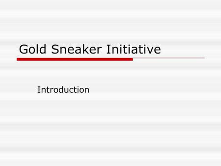 Gold Sneaker Initiative Introduction. Introductions Please state your 1.Name 2.Where you live and work 3.Which age group of children have the most energy?