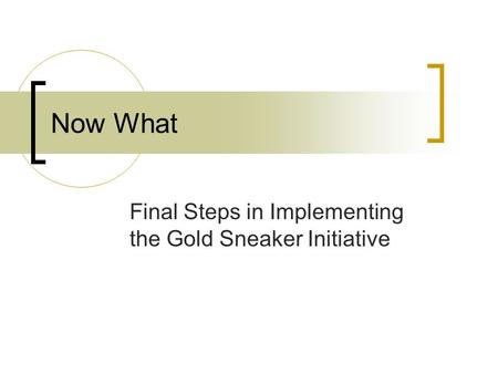 Now What Final Steps in Implementing the Gold Sneaker Initiative.