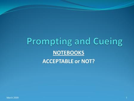 NOTEBOOKS ACCEPTABLE or NOT? March 20091. THINGS TO REMEMBER Must be Specific to the child. Consistent with the needs of the individual student. Personal.