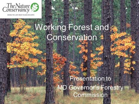 Working Forest and Conservation Presentation to MD Governors Forestry Commission.