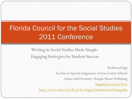 Florida Council for the Social Studies 2011 Conference
