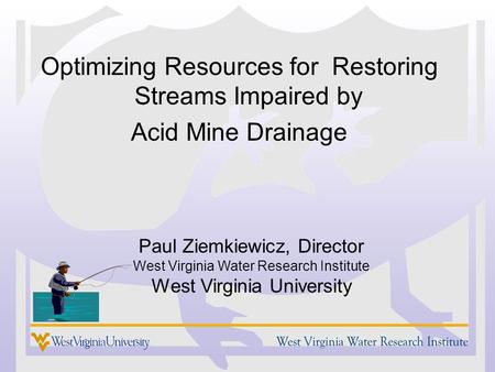 Optimizing Resources for Restoring Streams Impaired by Acid Mine Drainage Paul Ziemkiewicz, Director West Virginia Water Research Institute West Virginia.