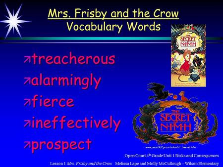 Mrs. Frisby and the Crow Vocabulary Words