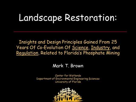 FIPR Restoration Workshop April 3, 2008 Landscape Restoration: Insights and Design Principles Gained From 25 Years Of Co-Evolution Of Science, Industry,