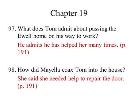 chapter questions for to kill a mockingbird