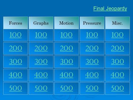 ForcesGraphsMotionPressureMisc. 100 200 300 400 500 Final Jeopardy.