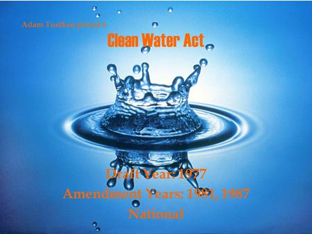 Clean Water Act Draft Year: 1977 Amendment Years: 1981, 1987 National Adam Tuetken period 6.