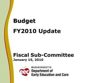 Budget Budget FY2010 Update Fiscal Sub-Committee January 15, 2010.