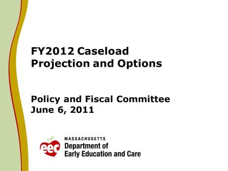 FY2012 Caseload Projection and Options Policy and Fiscal Committee June 6, 2011.