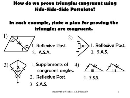 How do we prove triangles congruent using Side-Side-Side Postulate?