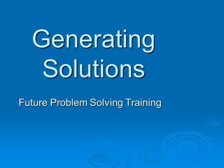 Future Problem Solving Training