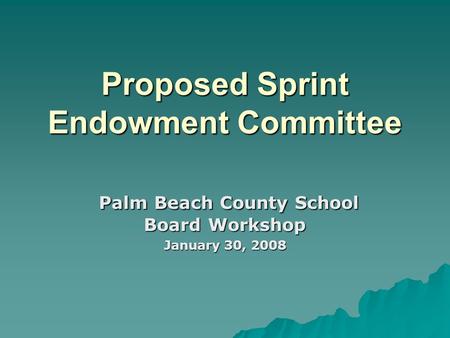Proposed Sprint Endowment Committee Palm Beach County School Board Workshop Palm Beach County School Board Workshop January 30, 2008.