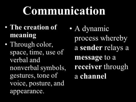 Communication The creation of meaning