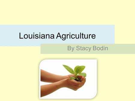 Louisiana Agriculture By Stacy Bodin. Agriculture is a part Louisianas Economy and has been for a long time.