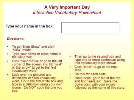 A Very Important Day Interactive Vocabulary PowerPoint