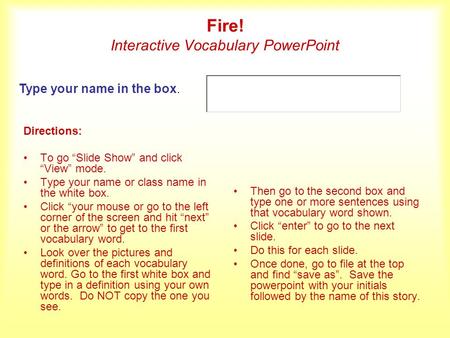 Fire! Interactive Vocabulary PowerPoint