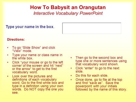 How To Babysit an Orangutan Interactive Vocabulary PowerPoint