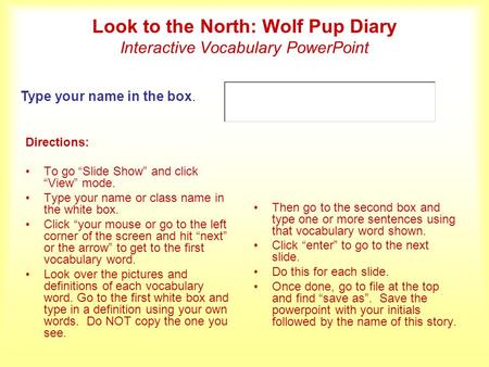Look to the North: Wolf Pup Diary Interactive Vocabulary PowerPoint