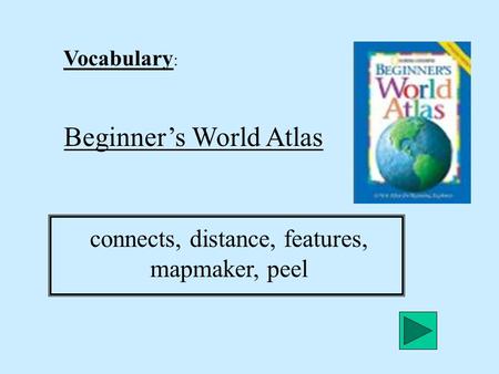 Vocabulary : Beginners World Atlas connects, distance, features, mapmaker, peel.