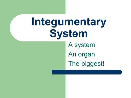 Integumentary System A system An organ The biggest!