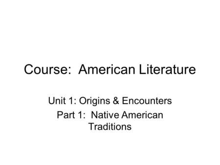 Course: American Literature
