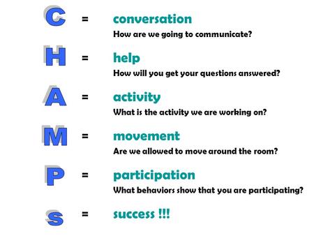 CHAMPs = conversation = help = activity = movement = participation