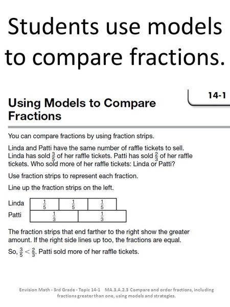 Students use models to compare fractions.