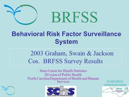 NC 2003 BRFSS Graham/Swain/Jackson BRFSS Behavioral Risk Factor Surveillance System 2003 Graham, Swain & Jackson Cos. BRFSS Survey Results State Center.