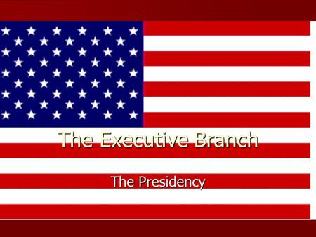 The Executive Branch The Presidency.
