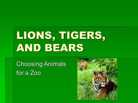 LIONS, TIGERS, AND BEARS Choosing Animals for a Zoo.