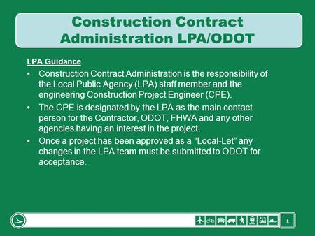 Construction Contract Administration LPA/ODOT
