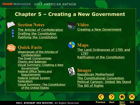Chapter 5 – Creating a New Government