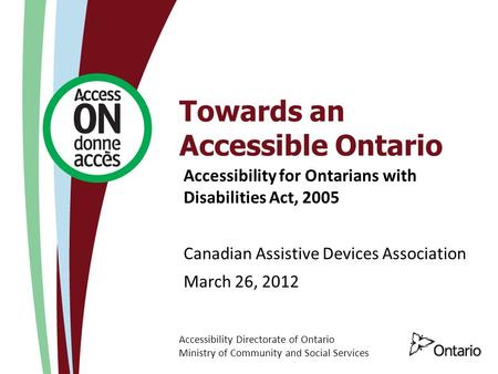 Towards an Accessible Ontario