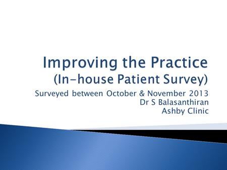 Surveyed between October & November 2013 Dr S Balasanthiran Ashby Clinic.