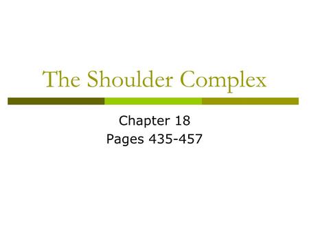 The Shoulder Complex Chapter 18 Pages 435-457.