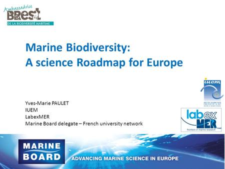 Marine Biodiversity: A science Roadmap for Europe Yves-Marie PAULET IUEM LabexMER Marine Board delegate – French university network.