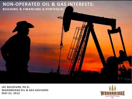 NON-OPERATED OIL & GAS INTERESTS: BUILDING & FINANCING A PORTFOLIO JAY GOLDFARB, PH.D. WOODBRIDGE OIL & GAS ADVISORS MAY 22, 2012.