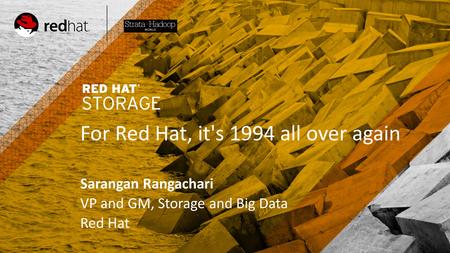 TITLE SLIDE: HEADLINE Presenter name Title, Red Hat Date For Red Hat, it's 1994 all over again Sarangan Rangachari VP and GM, Storage and Big Data Red.