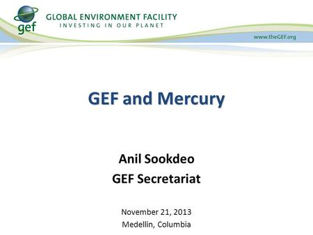 GEF and Mercury Anil Sookdeo GEF Secretariat November 21, 2013 Medellin, Columbia.
